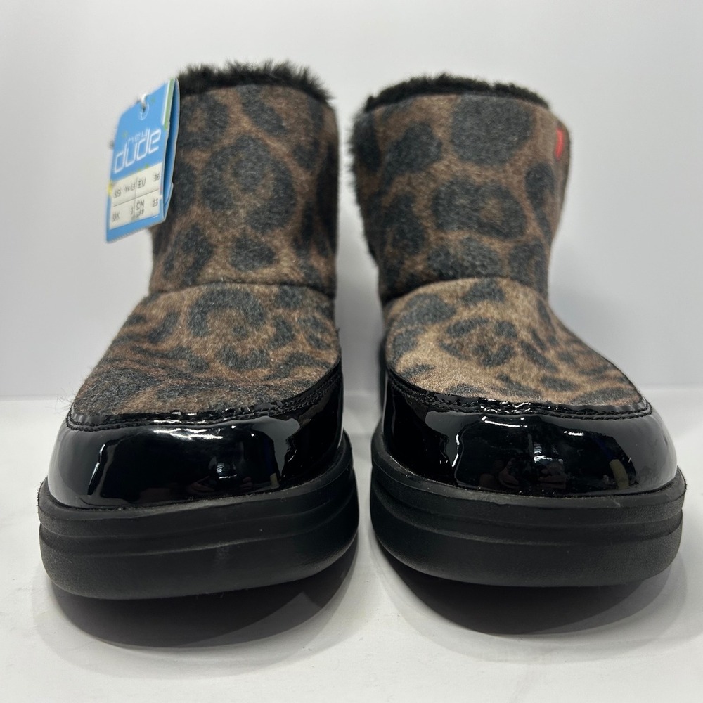 Hey Dude Youth Leopard Black Faux Fur Boots Kids Size 4 Brand New With Tags - Picture 4 of 15